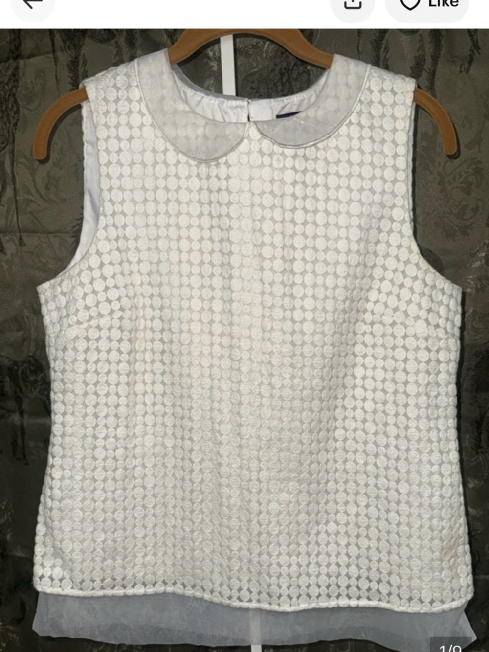 Brooks Brothers White Textured Sleeveless Peter Pan Collar Blouse